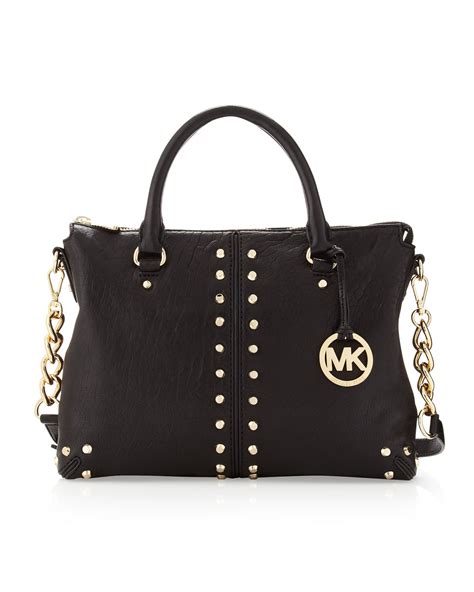 michael kors black studded bag|michael kors black shoulder handbags.